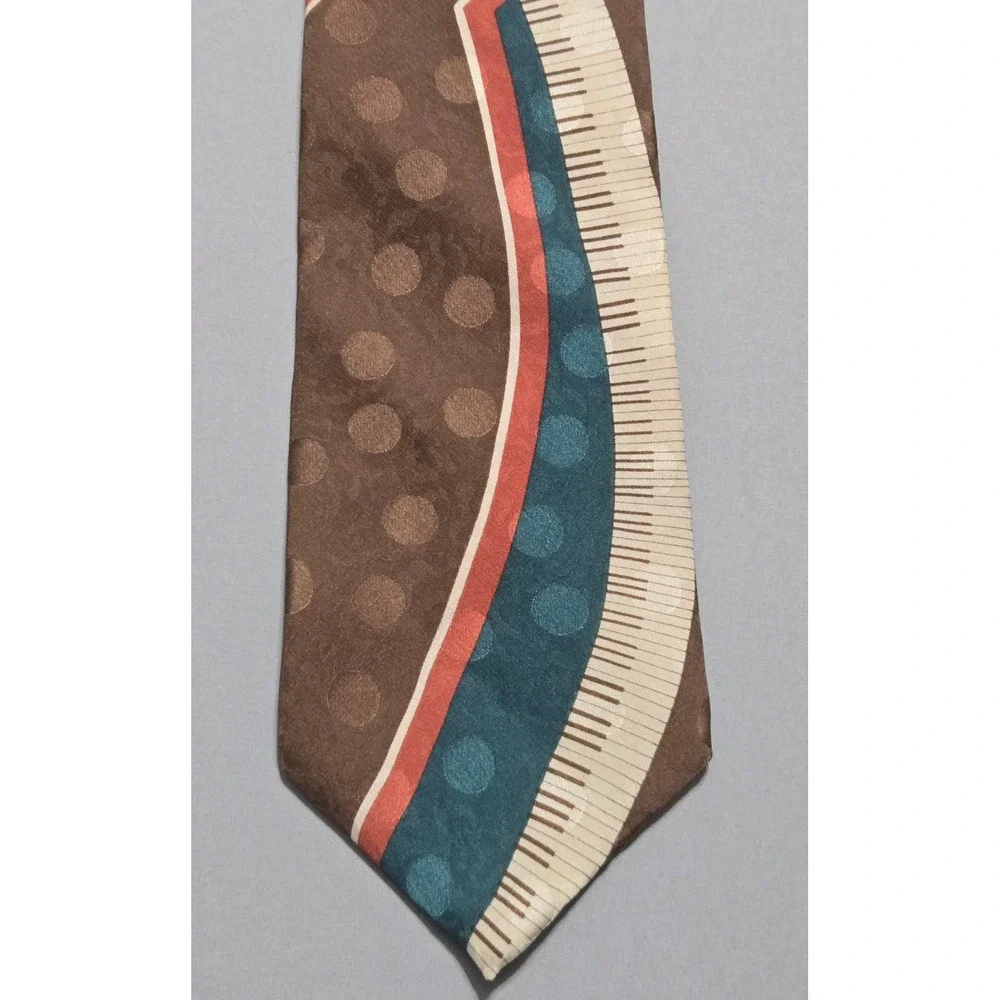 Je Suis Piano Keys Polka Dot Necktie Brown Novelty Music Theme 3.5x57
